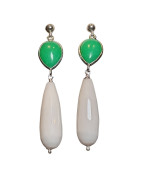 Boucles Onyx blanche facettée et Chrysoprase Gouttes Argent 925