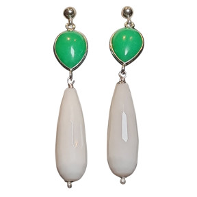 Boucles Onyx blanche facettée et Chrysoprase Gouttes Argent 925