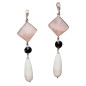Boucles Quartz rose Onyx noire facettée et Onyx blanche  Argent 925