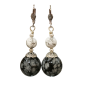 Boucles Obsidienne Neigeuse et Howlite Pierres Rondes Acier Inox
