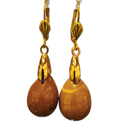 Boucles Jaspe Jaune Acier Inox Plaqué Or