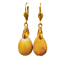 Boucles Jaspe Jaune Acier Inox Plaqué Or