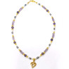 Collier Améthyste Facettée et Pierres Rondes Perles d'Eau Douce Grain de Riz  Blanches et Grise avec Cœur Découpé Plaqué Or