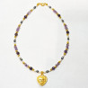 Collier Améthyste Facettée et Pierres Rondes Perles d'Eau Douce Grain de Riz  Blanches et Grise avec Cœur Plein Plaqué Or