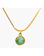 Pendentif Amazonite Serti Rond avec Chaîne Plaquée Or 42 cm