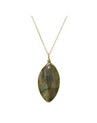 Pendentif Labradorite Navette avec Chaîne Plaquée Or 70 + 4 cm