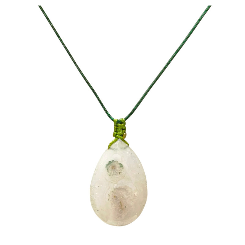 Pendentif Calcédoine Goutte Facettée sur Cordon Réglable