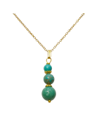 Pendentif Turquoise Trois Pierres Rondes avec Chaîne Plaquée Or 52 cm