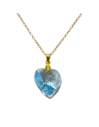 Pendentif Swarovski Cœur Bleu Chaîne Plaquée Or 50 cm