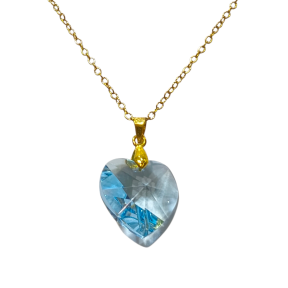 Pendentif Swarovski Cœur Bleu Chaîne Plaquée Or 50 cm