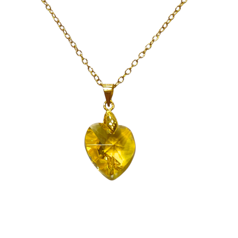 Pendentif Swarovski Cœur Jaune Chaîne Plaquée Or 50 cm