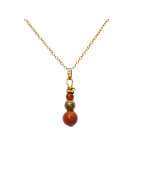 Pendentif Jaspe Rouge Deux Pierres Rondes avec Chaîne Plaquée Or 52 cm