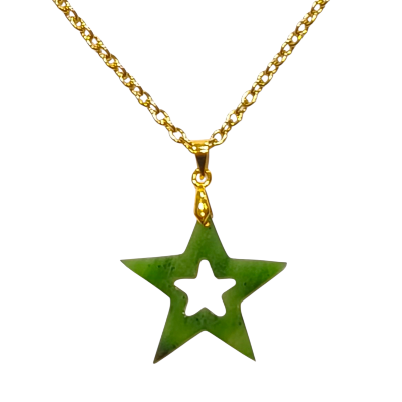 Pendentif Jade Etoile avec Chaîne Plaquée Or 56 cm