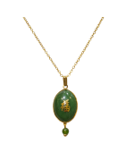 Pendentif Jade Ovale avec Chaîne Plaquée Or 48 cm