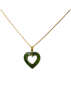 Pendentif Jade Cœur avec Chaîne Plaquée Or 54 cm