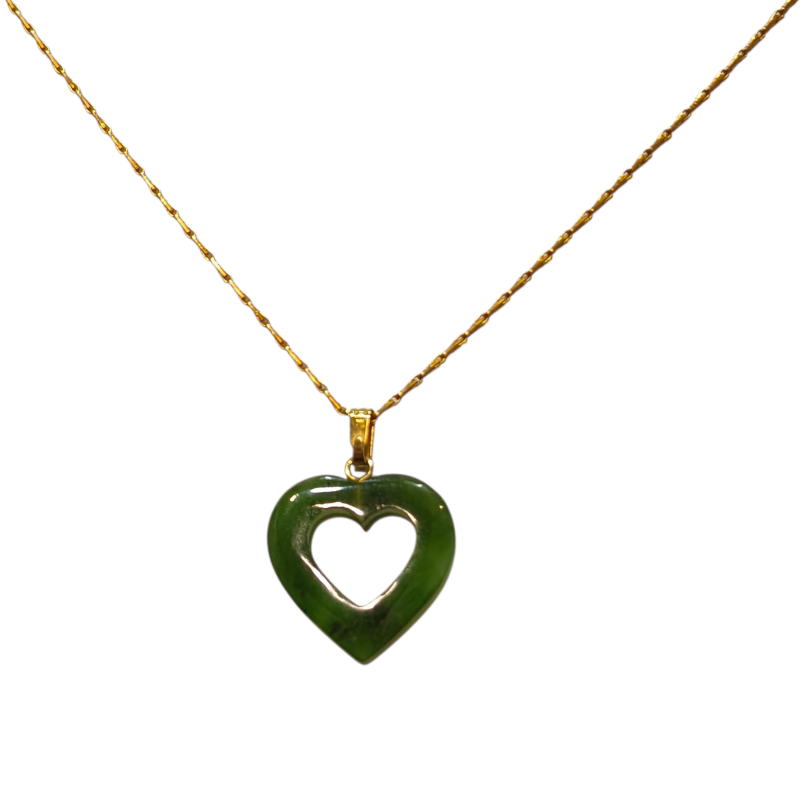 Pendentif Jade Cœur avec Chaîne Plaquée Or 54 cm