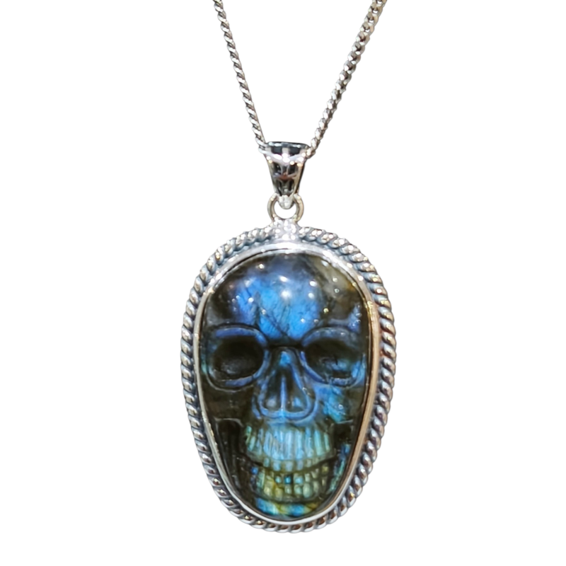 Pendentif Labradorite Crane avec Chaîne Argent 925 40 cm