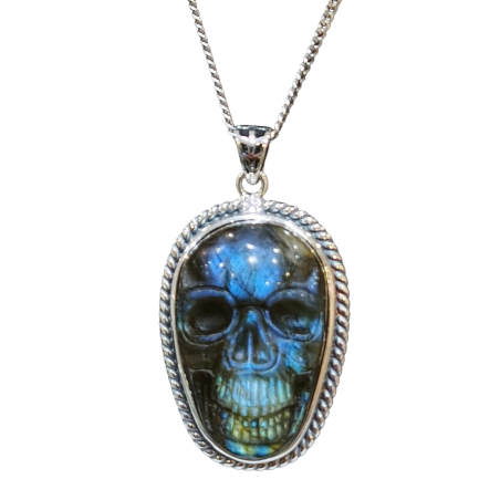 Pendentif Labradorite Crane avec Chaîne Argent 925 40 cm