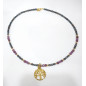 Collier Rubis Etoilé Perles Grains de Riz Grises Arbre de Vie Plaqué Or