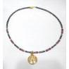 Collier Rubis Etoilé Perles Grains de Riz Grises Arbre de Vie Plaqué Or