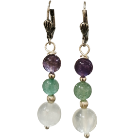 Boucles Améthyste Aventurine Verte Pierre de Lune Plaquées Or