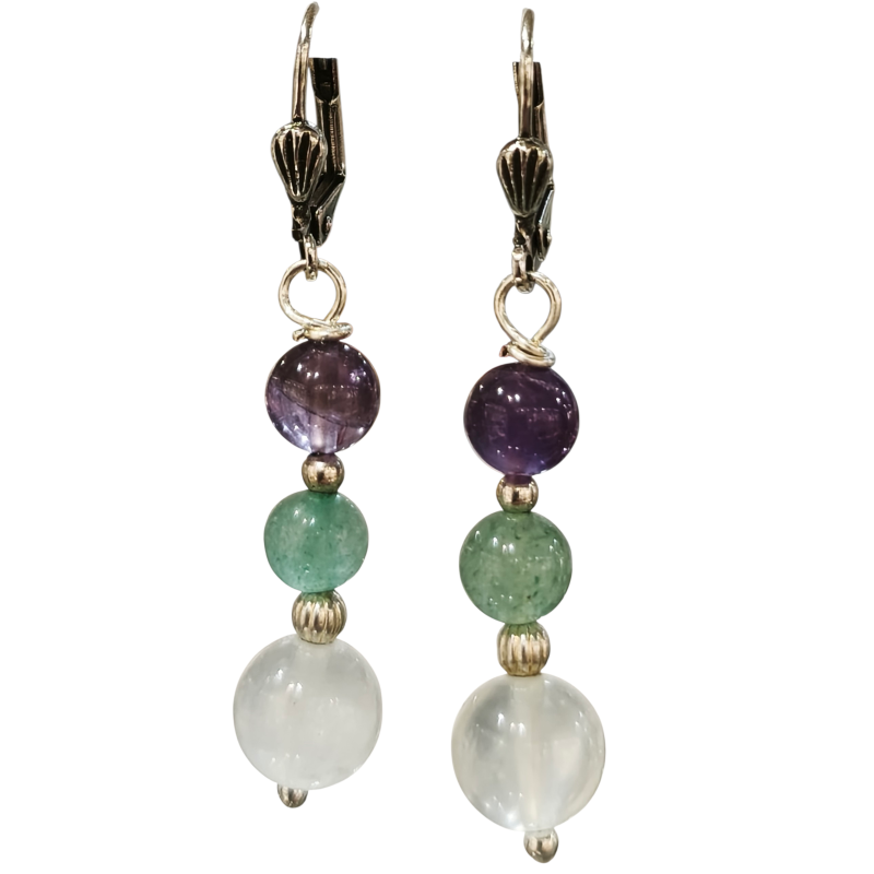 Boucles Améthyste Aventurine Verte Pierre de Lune Plaquées Or