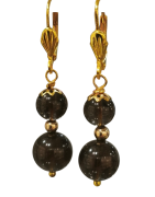 Boucles Quartz Fumé Pierres Rondes Plaquées or