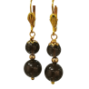 Boucles Quartz Fumé Pierres Rondes Plaquées or