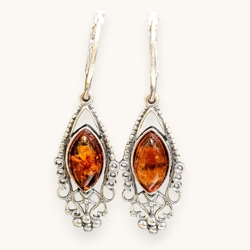 Boucles Ambre "Amande" Ethnique Argent 925 (s)