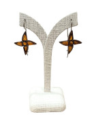 Boucles Ambre Cognac Fleurs Argent 925