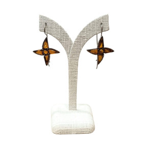 Boucles Ambre Cognac Fleurs Argent 925