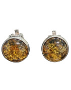 Boucles Ambre Vert rondes à clips Argent 925
