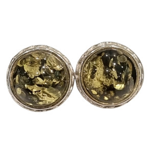 Boucles Ambre Vert rondes Argent 925