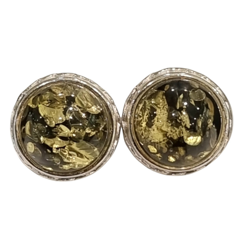 Boucles Ambre Vert rondes Argent 925
