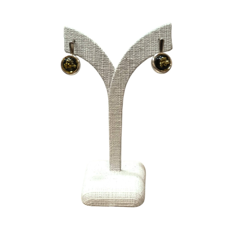 Boucles Ambre Vert rondes Argent 925