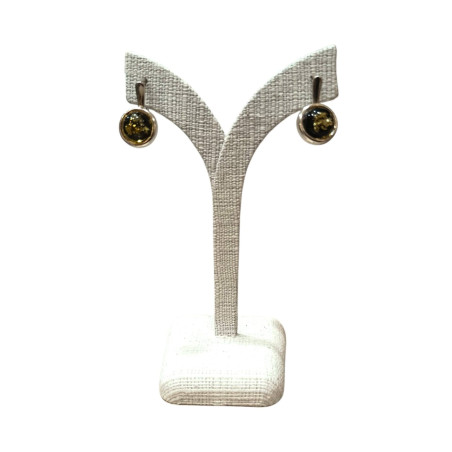 Boucles Ambre Vert rondes Argent 925