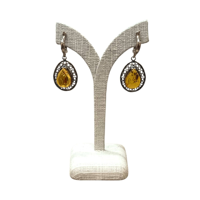 Boucles Ambre Ovales à clips Argent 925