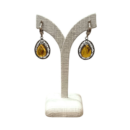 Boucles Ambre Ovales à clips Argent 925