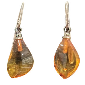 Boucles Ambre Goutte Cognac Argent 925