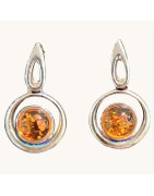Boucles Ambre Cognac Rondes Argent 925