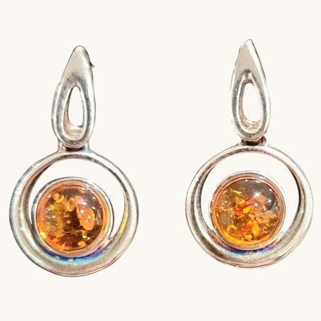 Boucles Ambre Cognac Rondes Argent 925