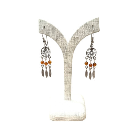 Boucles Ambre Fleur de vie "attrape rêve" Argent 925