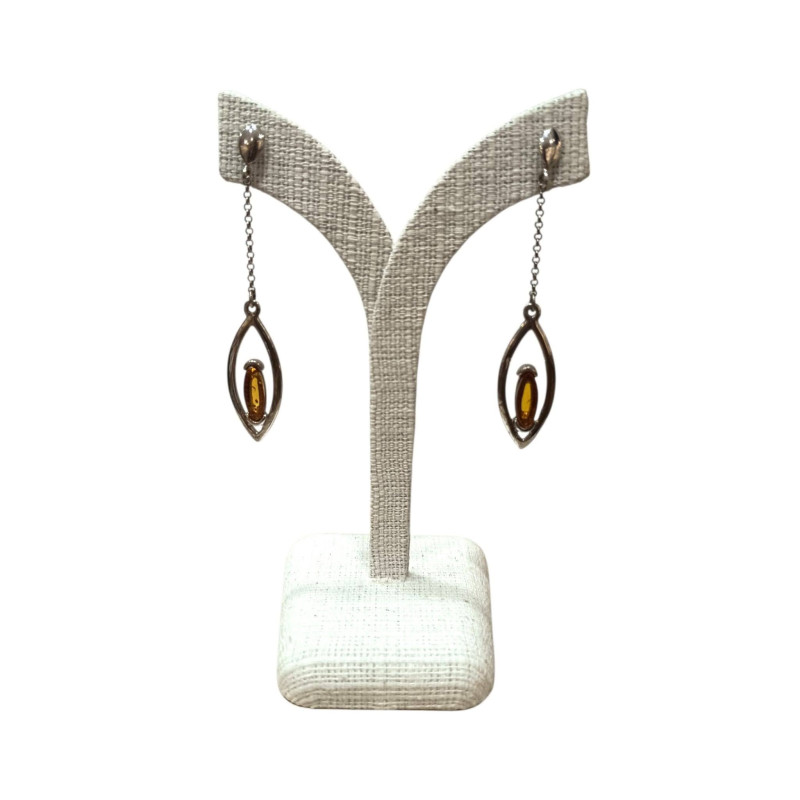 Boucles Ambre Cognac Ovales Argent 925