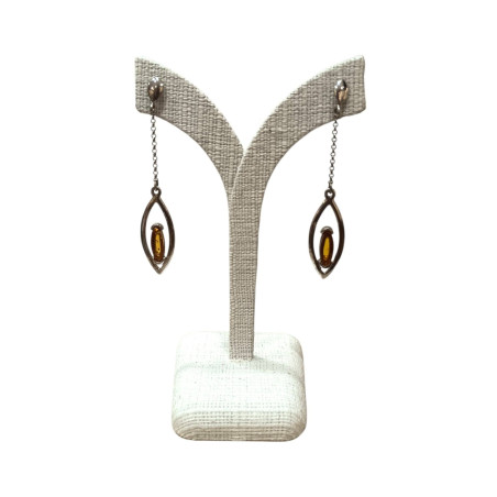 Boucles Ambre Cognac Ovales Argent 925