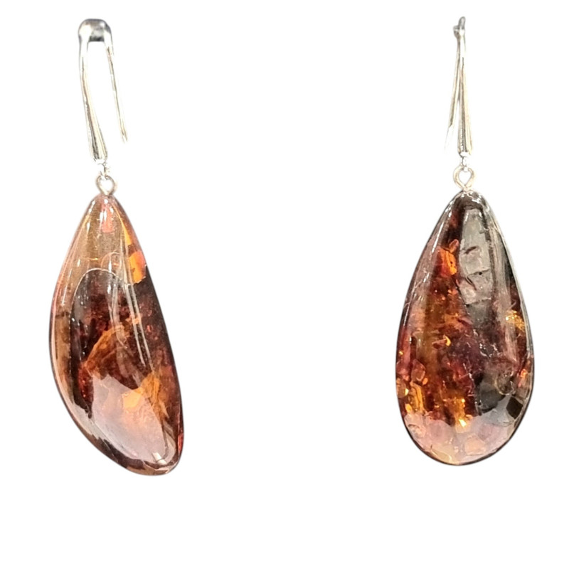 Boucles Ambre brute polie Argent 925