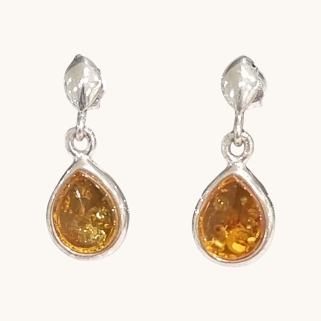 Boucles Ambre Cognac Ovales Argent 925
