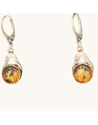 Boucles Ambre Cognac rondes Argent 925