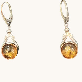Boucles Ambre Cognac rondes Argent 925