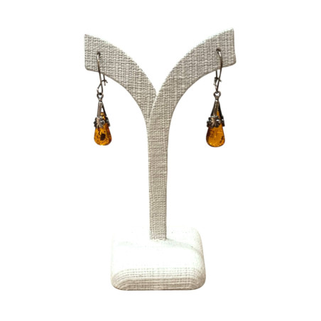 Boucles Ambre Cognac Gouttes Argent 925