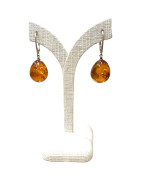 Boucles Ambre Cognac boules Argent 925